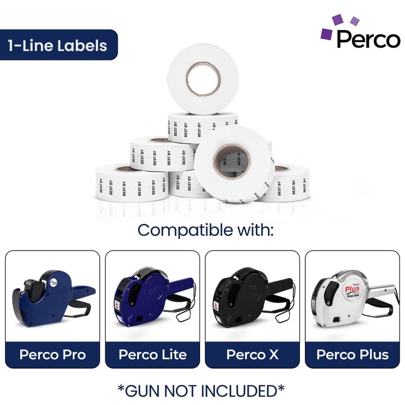 Perco Best by 1 Line Labels - 8 Rolls, 1 Sleeve, 8,000 Blank Date Gun Labels for Perco 1 Line Date Guns - Made in USA - Image 2